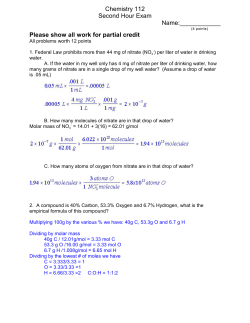Chemistry 112 Second Hour Exam Name:______ Please show all