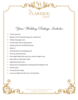 The Claridge Hotel Wedding Inclusions and Menu
