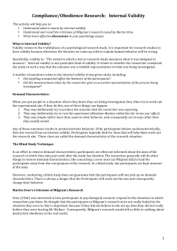 HANDOUT - Internal Validity - Milgram and Asch