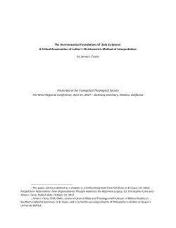 The Hermeneutical Foundations of `Sola Scriptura`