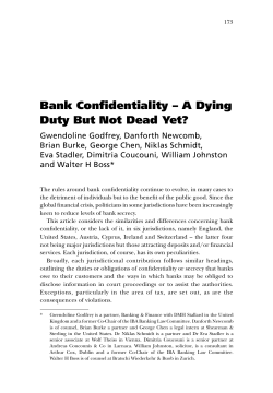 Bank Confidentiality &ndash; A Dying Duty But Not Dead Yet?