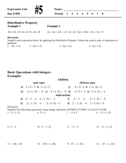 Distributive Property Basic Operations with Integers Examples