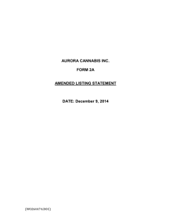 Aurora Cannabis - Form 2A Listing Statement Dec 9, 2014
