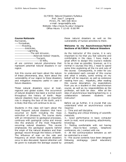 1 GLY3034: Natural Disasters Syllabus Prof. Jose F. Longoria