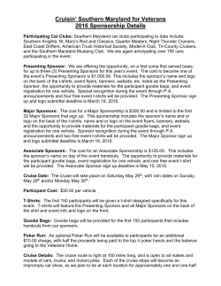 2016 Cruisin` Southern Maryland for Veterans Sponsor Details