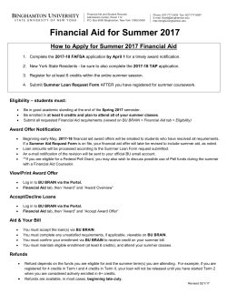 information regarding financial aid for Summer 2017