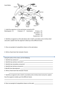 Food Webs: 1. Label the organisms in the web above using this KEY