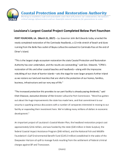 Louisiana`s Largest Coastal Project Completed Below Port Fourchon