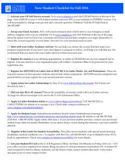 New Student Checklist for Fall 2016