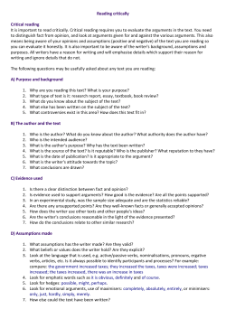 Reading critically Critical reading It is important to read critically