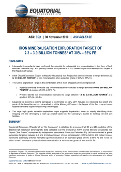 IRON MINERALISATION EXPLORATION TARGET OF 2.3 &ndash; 3.9