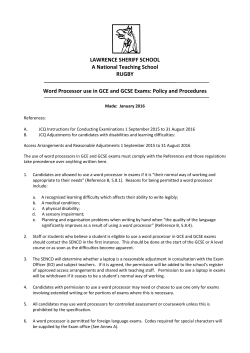 Word Processor Use in Public Examinations Policy Procedure