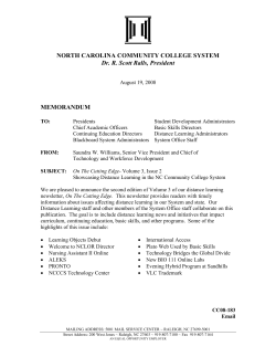 NORTH CAROLINA COMMUNITY COLLEGE SYSTEM Dr. R. Scott