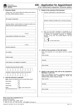 AIS - Application for Appointment of an Authorised Inspection Station