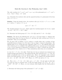 Math 404. Exercises 6. Due Wednesday, June 7, 2013. The cubic