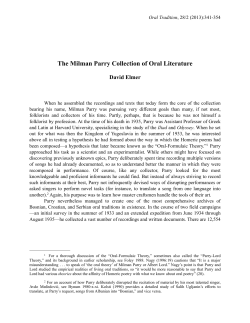 The Milman Parry Collection of Oral Literature