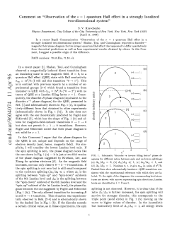 Comment on``Observation of the $\ nu= 1$ quantum Hall effect in a