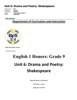 English 1 Honors: Grade 9 Unit 6: Drama and Poetry: Shakespeare
