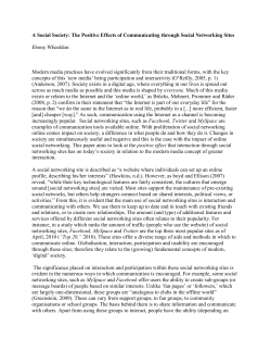 A Social Society: The Positive Effects of Communicating through