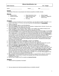 Mineral Identification Lab Earth Science Mr. Traeger 1