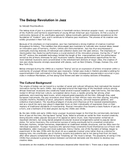 Place and Innovation in Popular Music: The Bebop Revolution in Jazz