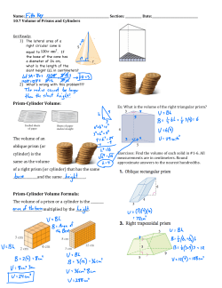 10.7 Volume of Prisms and Cylinders