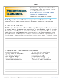 Personification in Literature | Worksheets for Reading and Writing