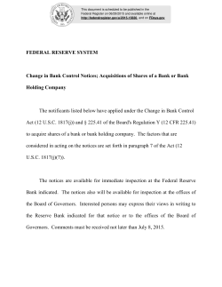 FEDERAL RESERVE SYSTEM Change in Bank Control Notices