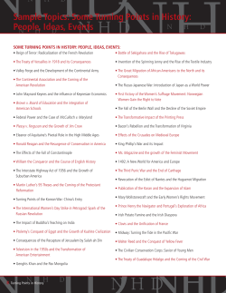 Sample topics: Some turning Points in History: People, ideas, Events