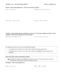 LESSON 1-4A: SOLVING EQUATIONS [TEXT: LESSON 1