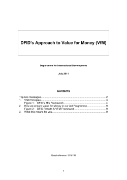 DFID`s Approach to Value for Money (VfM)