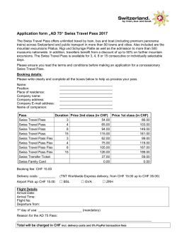 Application form &bdquo;AD 75&ldquo; Swiss Travel Pass 2017