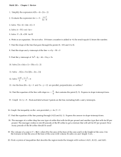 Math 120 - Chapter 1 Review 1. Simplify the expression: 4(5x - 4)