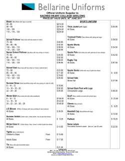 2017 Bellarine Uniforms Pricelist