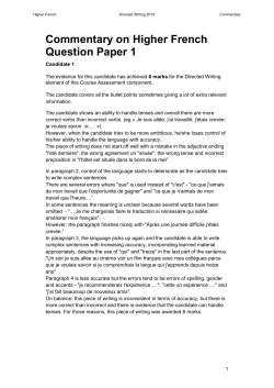 Commentary on Higher French Question Paper 1