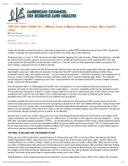 THE DDT BAN TURNS 30 &mdash; Millions Dead of Malaria Because of