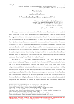 A Postmodern Reading of David Lodge`s Small World