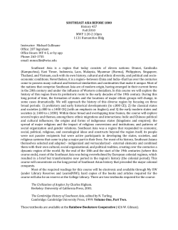 SOUTHEAST ASIA BEFORE 1800 History 457 Fall 2010 MWF 1:20