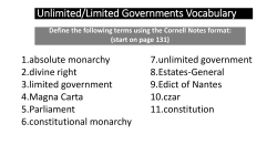 1-18-D-Unit 3-Vocabulary-Unlimited and Limited Governments
