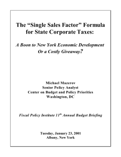 The &ldquo;Single Sales Factor&rdquo; Formula for State