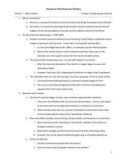 American Presbyterian History Week 7 &ndash; Revivalism Trinity