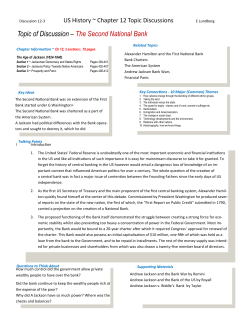 Topic of Discussion &ndash; The Second National Bank