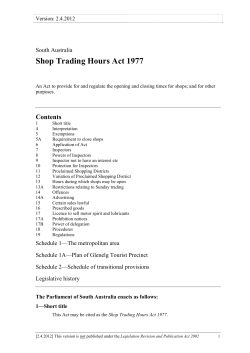 Shop Trading Hours Act 1977 - South Australian Legislation