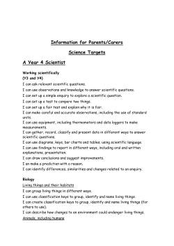 Information for Parents/Carers Science Targets A Year 4 Scientist
