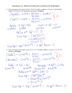 Predicting Precipitate Formation Worksheet