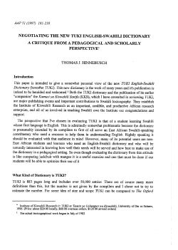 Negotiating the New TUKI English-Swahili Dictionary