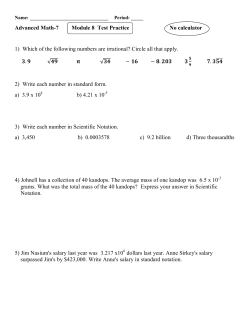 Advanced Math-7 Module 8 Test Practice No calculator 1) Which of