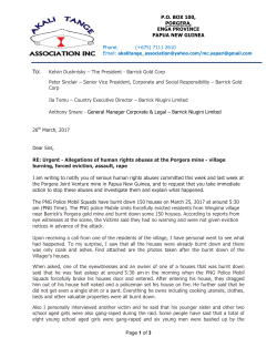 Letter sent by Akali Tange Association to Barrick Gold`s President