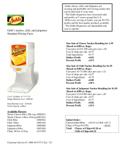 Gehl`s nachos, chili, and jalapenos Standard Pricing Facts