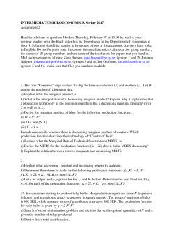 INTERMEDIATE MICROECONOMICS, Spring 2017 Assignment 2